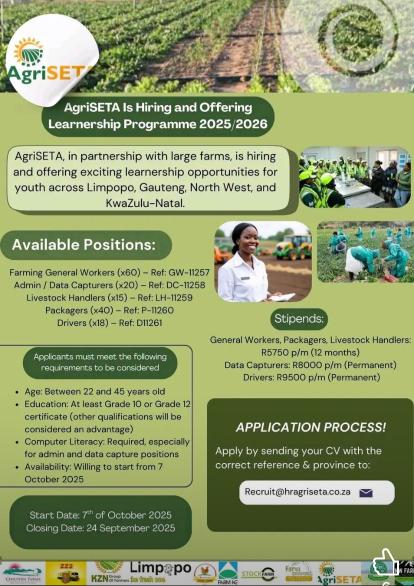 🌱 AgriSETA Learnership Programme 2025/2026 – Now Hiring! 🌱