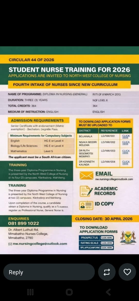 Student Nurse Training Programme 2026 (Diploma in Nursing – General)